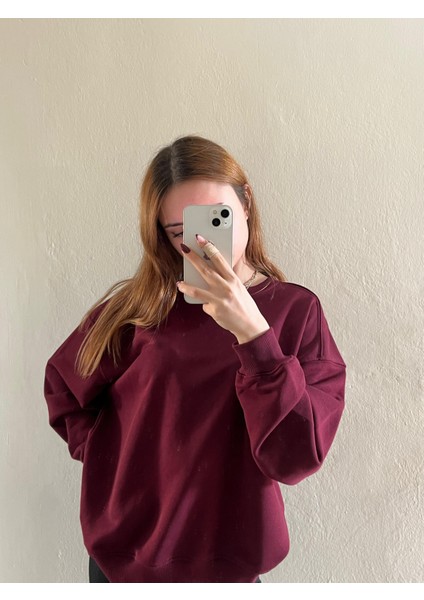 Bisiklet Yaka Basic Oversize Kadın Sweatshirt