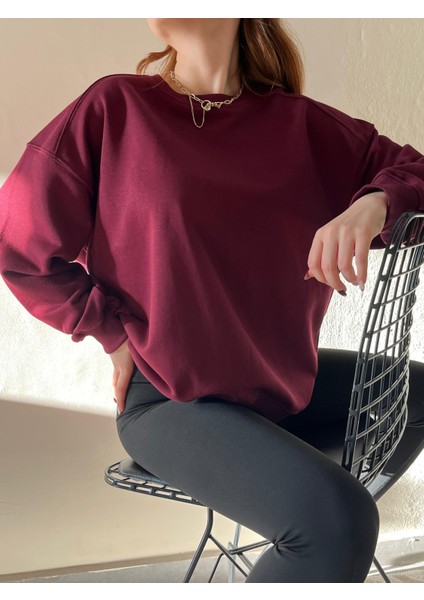 Bisiklet Yaka Basic Oversize Kadın Sweatshirt