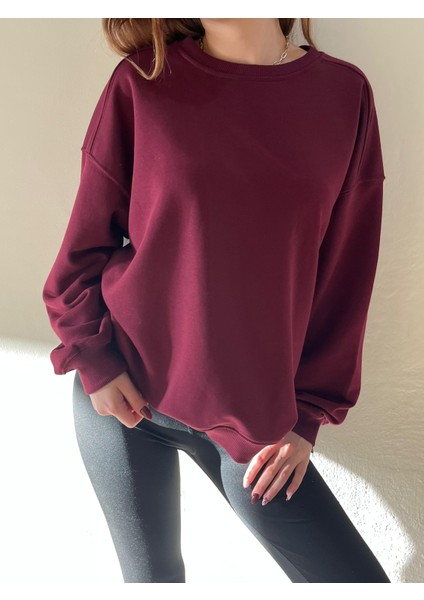 Bisiklet Yaka Basic Oversize Kadın Sweatshirt