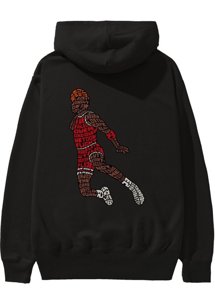 Slamdunk Arka Baskılı Siyah Oversize Kapüşonlu Sweatshirt Erkek Kadın