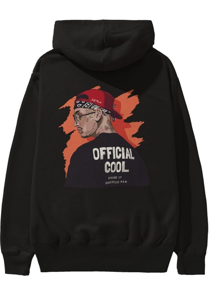 Official Cool Arka Baskılı Siyah Oversize Kapüşonlu Sweatshirt Erkek Kadın