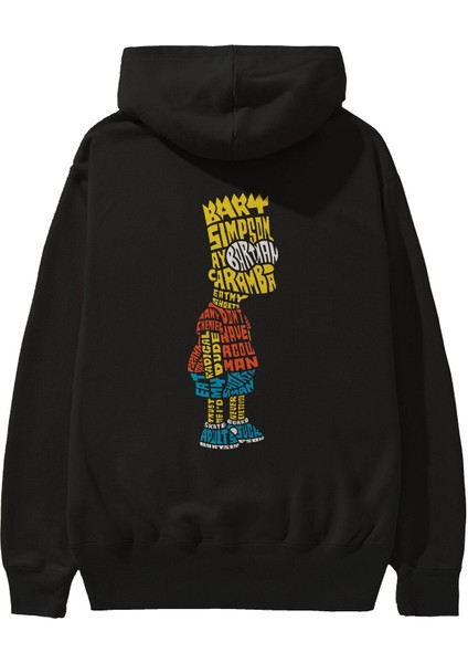 Bart Simpson Arka Baskılı Siyah Oversize Kapüşonlu Sweatshirt Erkek Kadın