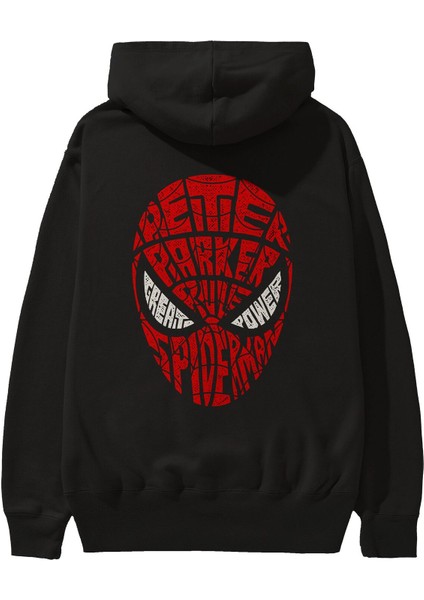 Spiderman Arka Baskılı Siyah Oversize Kapüşonlu Sweatshirt Erkek Kadın