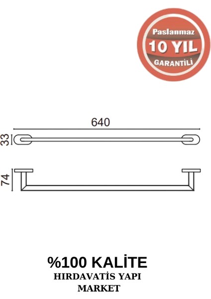 Çelik Banyo Paslanmaz Pirinç Zirve Uzun Havluluk 60 cm