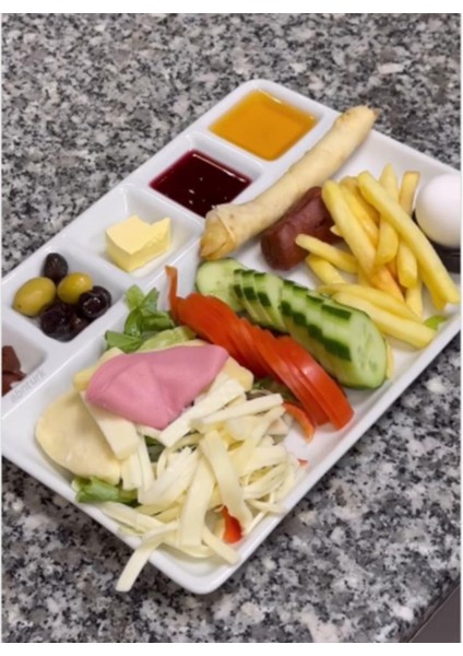 2 Adet Kırılmayan Kahvaltı Sunum Tabağı 33X26CM Kahvaltılık 6 Bölme Sağlıklı Malzeme Tabldot Tepsisi