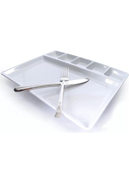 2 Adet Kırılmayan Kahvaltı Sunum Tabağı 33X26CM Kahvaltılık 6 Bölme Sağlıklı Malzeme Tabldot Tepsisi