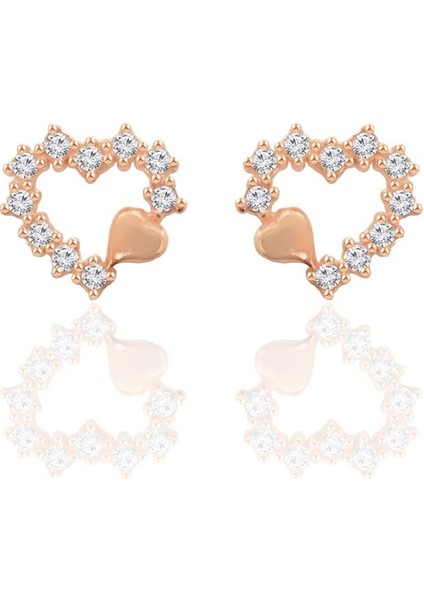Gümüş Rose Zirkon Taşlı Kalplerin Uyumu Kadın Küpe SGTL12663ROSE fiyatları