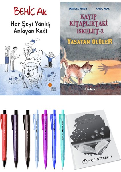 Kayıp Kitaplıktaki Iskelet 2 Yaşayan Ölüler ve Her Şeyi Yanlış Anlayan Kedi 2'li Set - Kalem