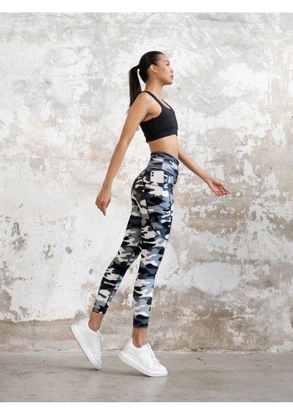 Kadın Kamuflaj Desenli Cepli Tayt