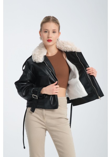 Içi ve Yakası Kürklü Suni Deri Ceket 38 fiyatları