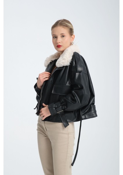 Içi ve Yakası Kürklü Suni Deri Ceket 38 fırsatları
