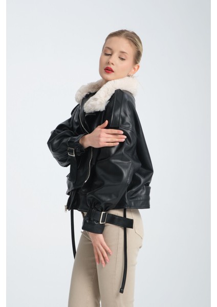 Içi ve Yakası Kürklü Suni Deri Ceket 38 indirimleri
