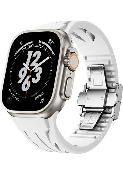 Apple Watch Ultra 49MM KRD-127 Metal Tokalı Silikon Kordon-Beyaz