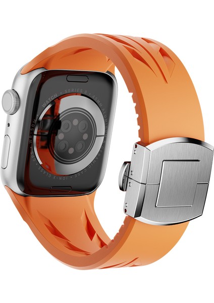 Apple Watch 10 46MM KRD-127 Metal Tokalı Silikon Kordon-Beyaz