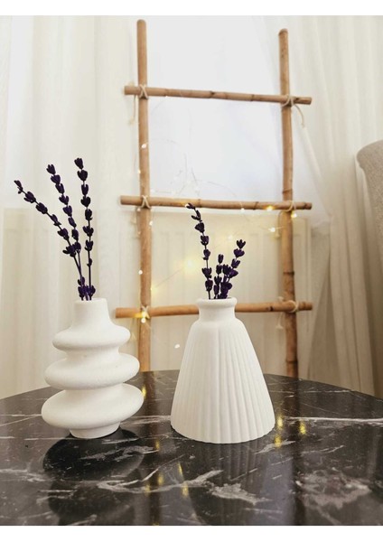 10 cm minimal beton vazo seti, 2'li, beyaz, dekoratif ve şık tasarım.