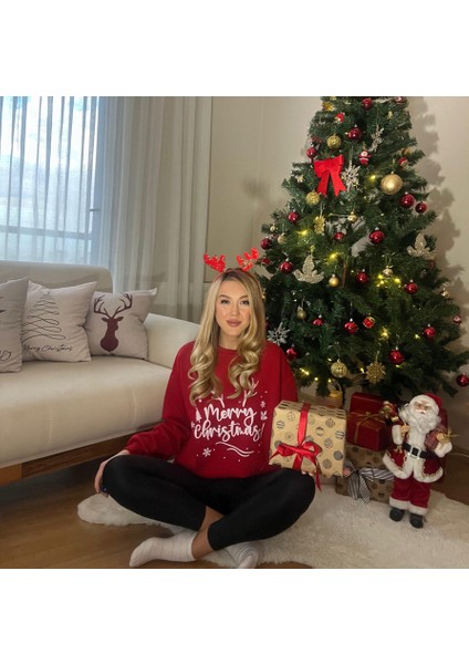 Yeni Yıl-Merry Christmas Baskılı Kadın Oversize Sweat