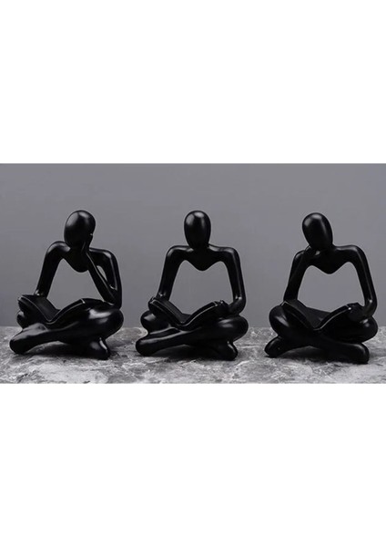 İskandinav tarzı 3'lü lüks insan figürü dekoratif biblo, siyah, 10x15 cm fırsatları