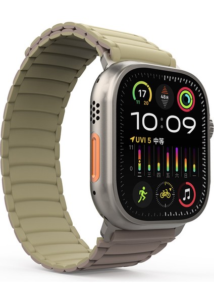 Apple Watch Ultra 49MM KRD-122 Silikon Kordon Strap Kayış-Kahverengi-Krem