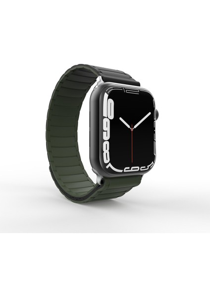 Apple Watch 42MM KRD-122 Silikon Kordon Strap Kayış-Siyah-Yeşil