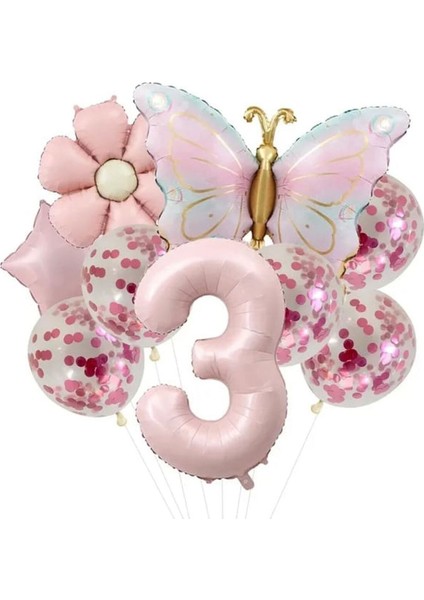 Kelebek Papatya Folyolu Yaş Balon Seti