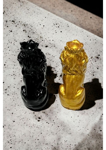 2'li Şık Aslan Dekor Obje, Gold Siyah, 10x7x4cm, Taş Tozu Materyal modelleri