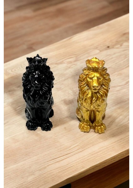 2'li Şık Aslan Dekor Obje, Gold Siyah, 10x7x4cm, Taş Tozu Materyal fırsatları