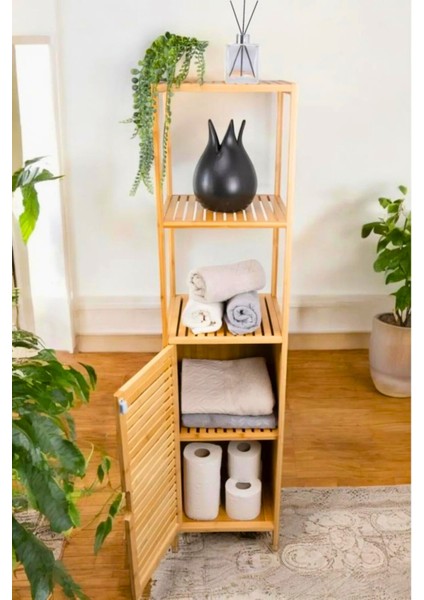Banyo Bambu Tek Kapaklı 3 Raflı Bambu Çok Amaçlı Dik Dolap Organizer fiyatları