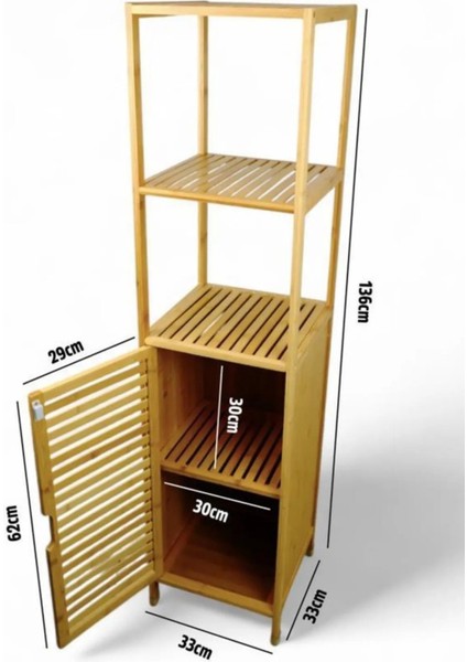 Banyo Bambu Tek Kapaklı 3 Raflı Bambu Çok Amaçlı Dik Dolap Organizer fırsatları