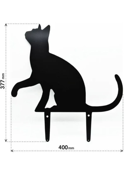 Bahçe Dekoratif Metal Süs, Kedi Figürü, Siyah, 35x28 cm