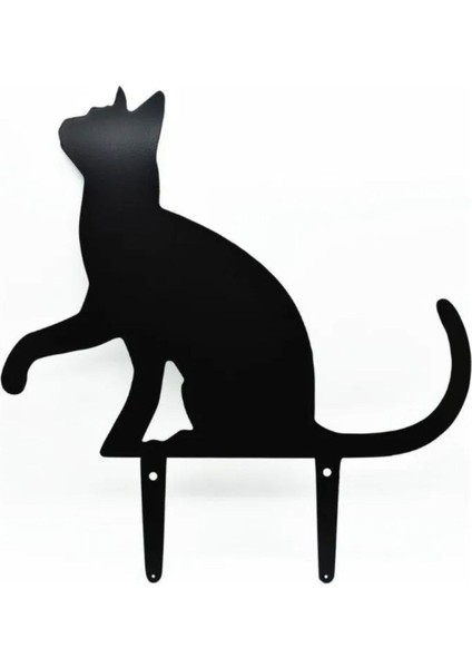 Bahçe Dekoratif Metal Süs, Kedi Figürü, Siyah, 35x28 cm