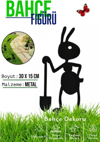 Bahçe Dekoratif Metal Süs, Siyah, 30x25 cm, Heykel Figürü