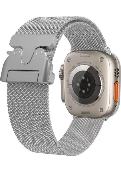 Apple Watch 7 45MM Zore Krd-25 Metal Hasır Kordon-Gümüş