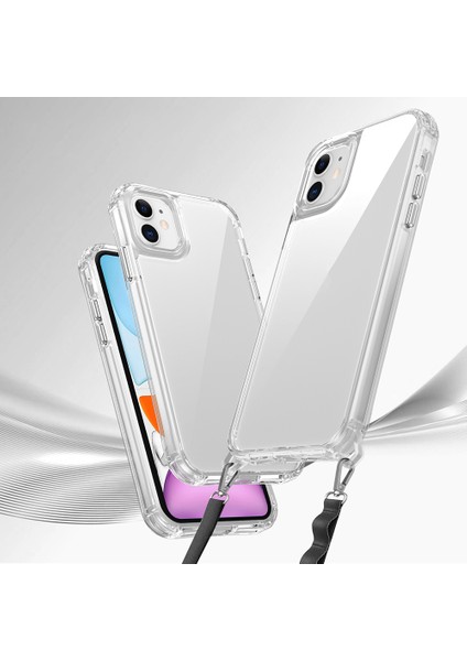 iPhone 11 Kılıf Airbagli Takılabilir Askı Aparatlı Zore Snap Silikon Kapak-Şeffaf