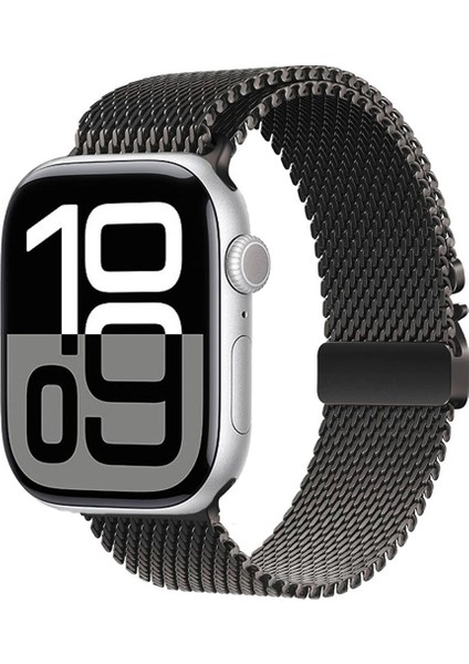 Apple Watch 10 46MM Zore KRD-121 Metal Hasır Kordon-Siyah