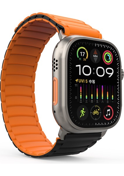 Apple Watch Ultra 49MM KRD-122 Silikon Kordon Strap Kayış-Siyah-Turuncu