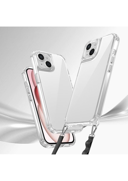 iPhone 15 Kılıf Airbagli Takılabilir Askı Aparatlı Zore Snap Silikon Kapak-Şeffaf