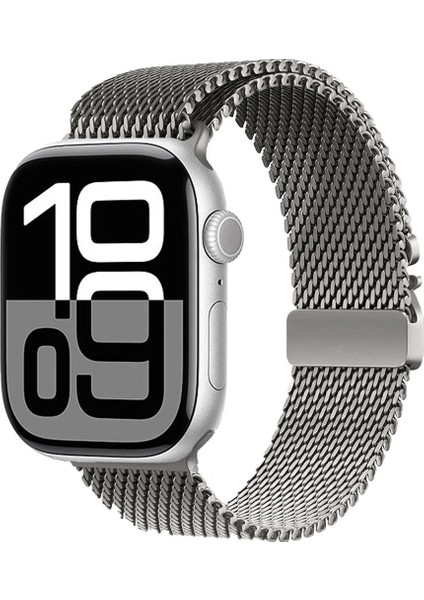 Apple Watch 10 46MM Zore KRD-121 Metal Hasır Kordon-Gri