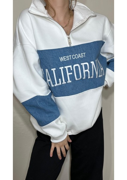 California Kot Geçişli, Oversize Fermuarlı Sweatshirt