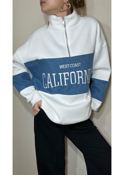 California Kot Geçişli, Oversize Fermuarlı Sweatshirt