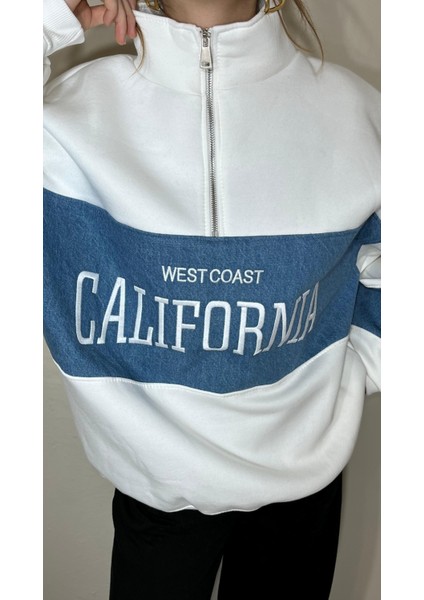 California Kot Geçişli, Oversize Fermuarlı Sweatshirt