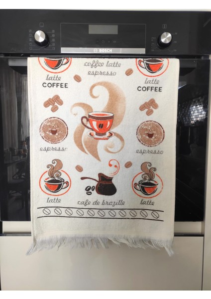 Coffee Baskılı Havlu 40X60 cm Mutfak Havlusu | Kurulama Bezi | El ve Yüz Havlusu Beyaz