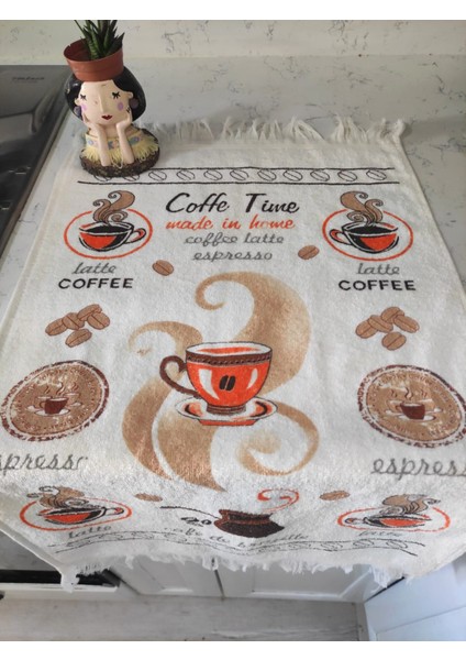 Coffee Baskılı Havlu 40X60 cm Mutfak Havlusu | Kurulama Bezi | El ve Yüz Havlusu Beyaz