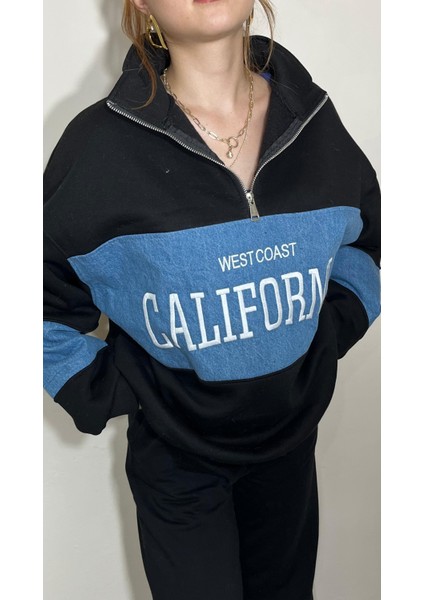 California Kot Geçişli, Oversize Fermuarlı Sweatshirt