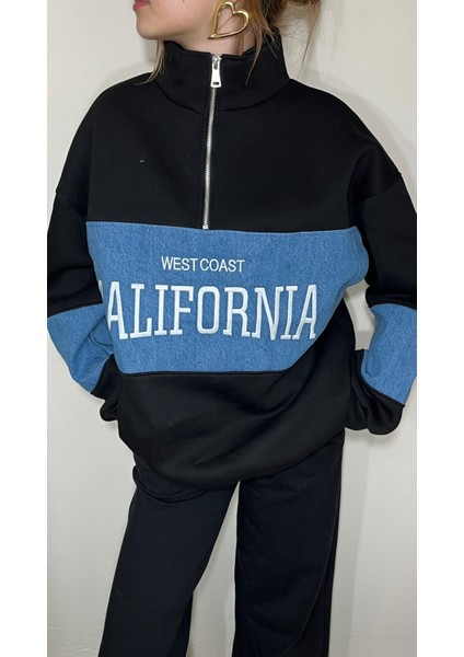 California Kot Geçişli, Oversize Fermuarlı Sweatshirt