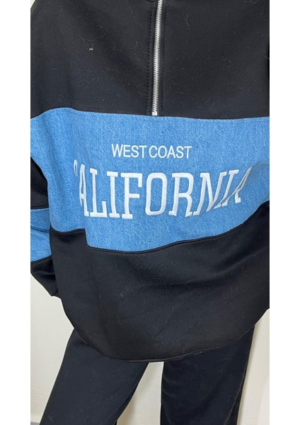 California Kot Geçişli, Oversize Fermuarlı Sweatshirt