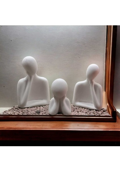 Dekoratif üçlü aile seti, beton materyal, 8x7 boyut, şık beyaz renk. modelleri