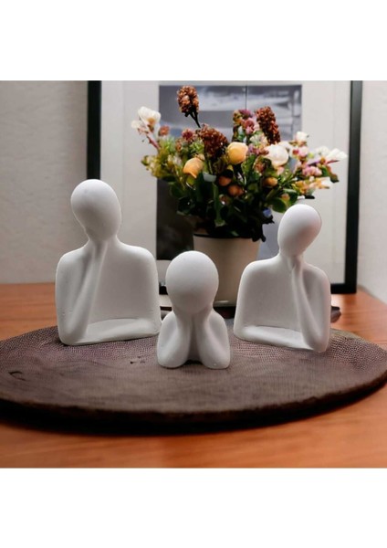 Dekoratif üçlü aile seti, beton materyal, 8x7 boyut, şık beyaz renk. fırsatları