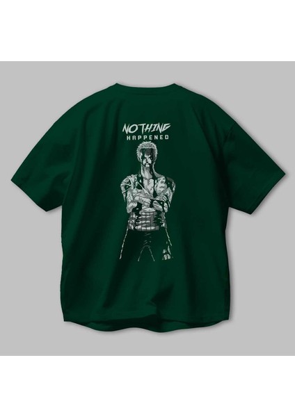 Roronoa Zoro 3 Arka Baskılı Zümrüt Yeşili Oversize T-Shirt Unisex Erkek Kadın Bisiklet Yaka modelleri