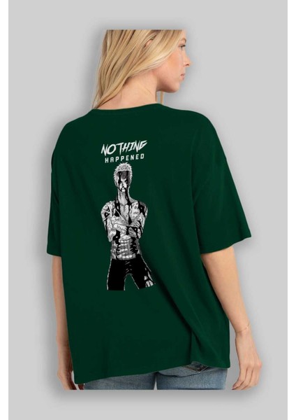 Roronoa Zoro 3 Arka Baskılı Zümrüt Yeşili Oversize T-Shirt Unisex Erkek Kadın Bisiklet Yaka fırsatları