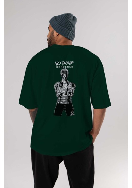 Roronoa Zoro 3 Arka Baskılı Zümrüt Yeşili Oversize T-Shirt Unisex Erkek Kadın Bisiklet Yaka indirimleri